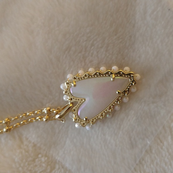 NWT Kendra Scott Beaded Ansley Long Pendant Necklace Iridescent Frosted Glass - Picture 4 of 7